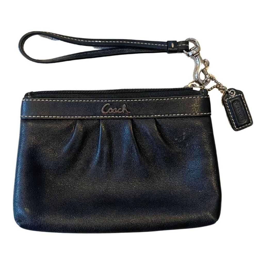 Black Leather Coach Wristlet Wallet Clutch